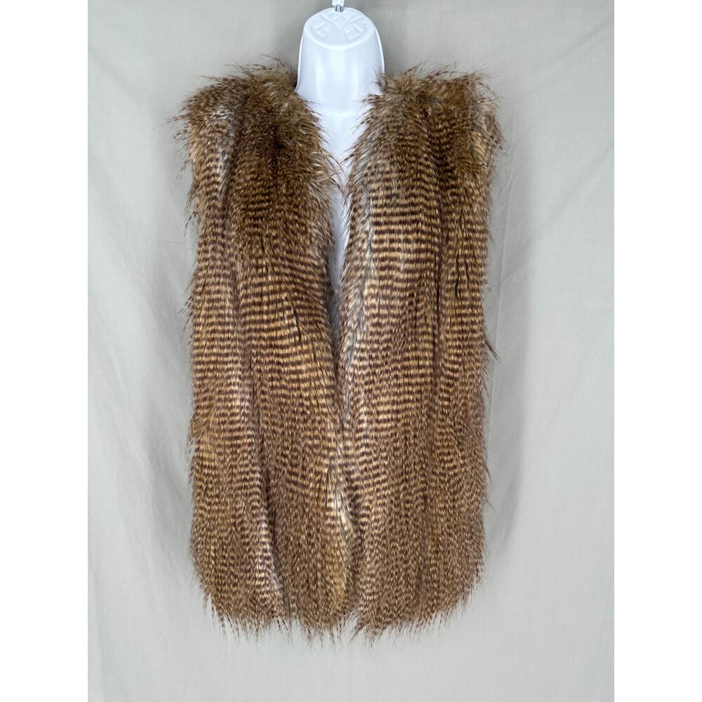 Anthropologie Vest Womens Small Brown Faux Fur Black Pockets Cozy Glam Edgy